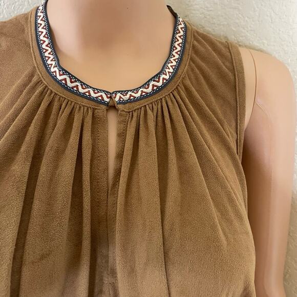 Freeway top faux suede sleeveless Boho Indian Western blouse embroidered SZ  M - Picture 5 of 9